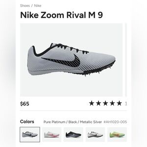 Nike Zoom Rival M 9 Men's Shoes - Pure Platinum and Black